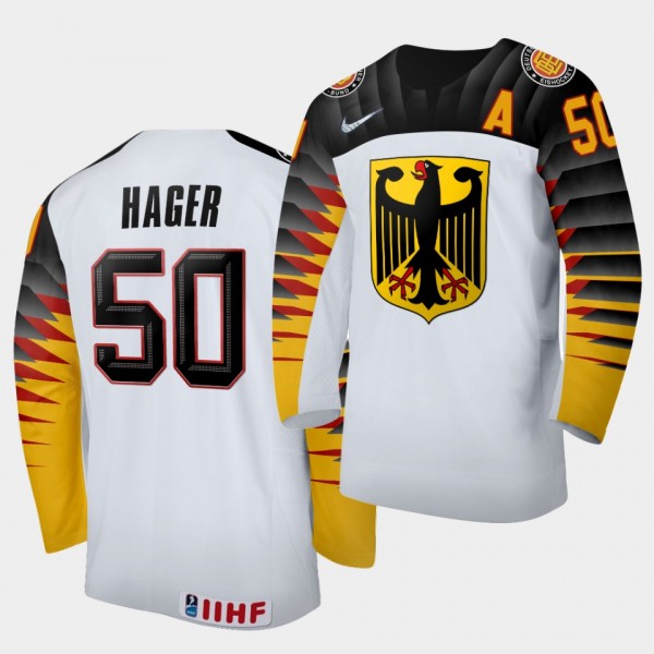 Patrick Hager Germany 2020 IIHF World Ice Hockey #50 Home White Jersey