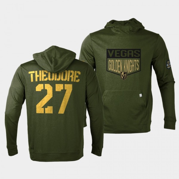 Vegas Golden Knights Shea Theodore 2022 Salute to Service Olive Levelwear Hoodie Pullover