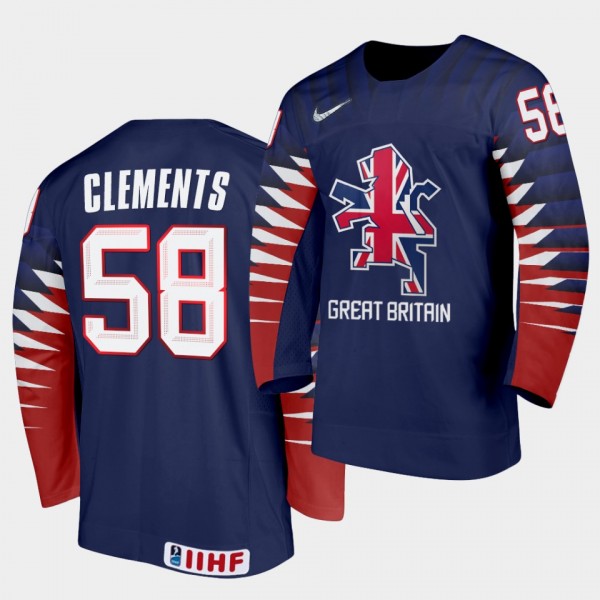 Great Britain David Clements 2021 IIHF World Championship #58 Limited Navy Jersey