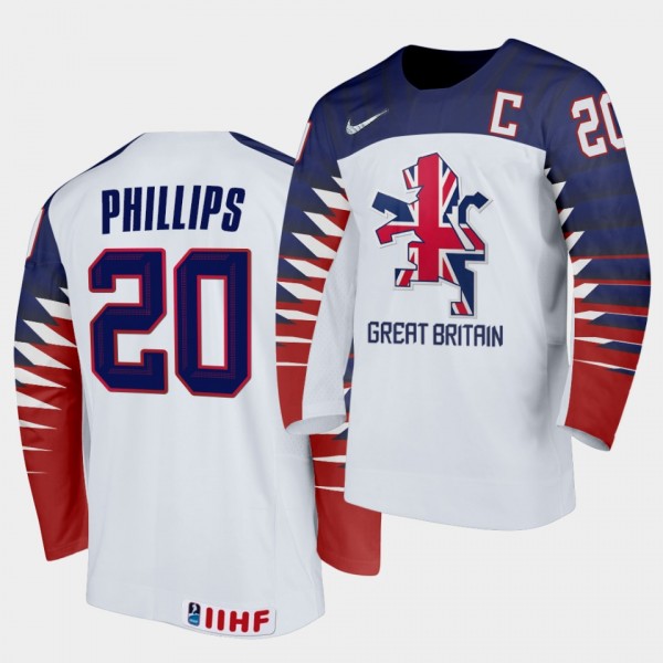 Great Britain Jonathan Phillips 2021 IIHF World Championship #20 Home White Jersey