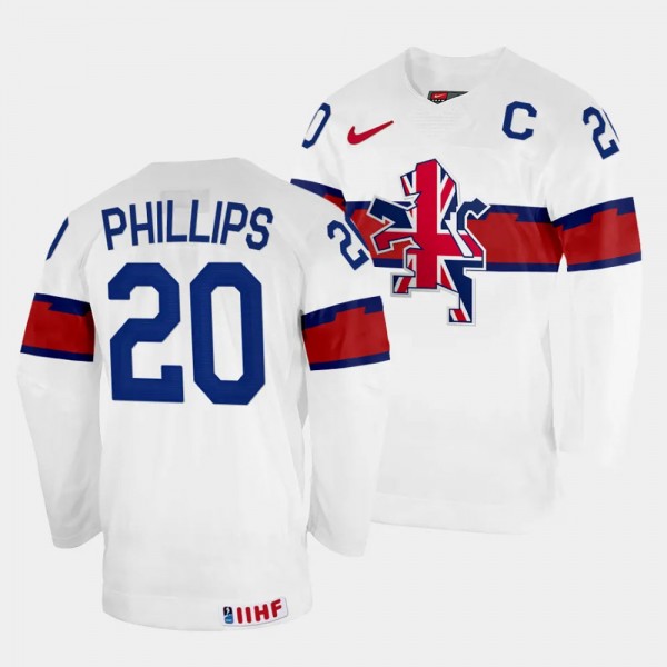 Jonathan Phillips Great Britain 2024 Ice Hockey World Championship Top-level Jersey White