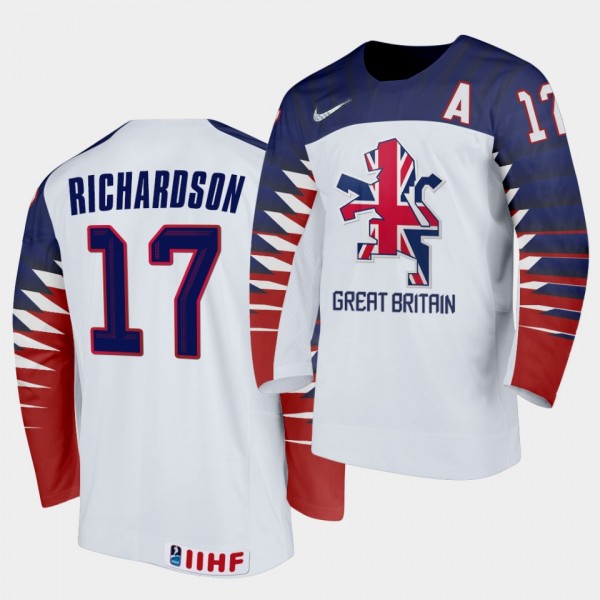 Great Britain Mark Richardson 2021 IIHF World Championship #17 Home White Jersey