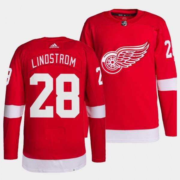 Gustav Lindstrom #28 Red Wings Home Red Jersey 202...