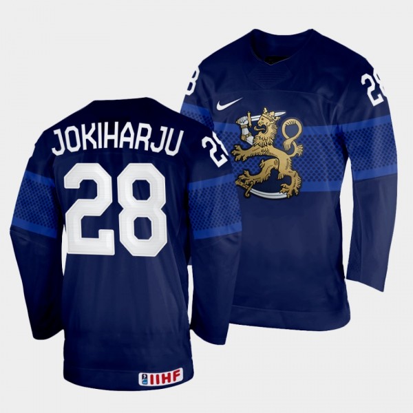 Finland 2022 IIHF World Championship Henri Jokiharju #28 Navy Jersey Away