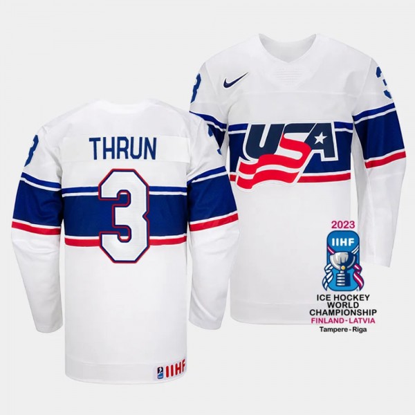 USA 2023 IIHF World Championship Henry Thrun #3 White Jersey Home