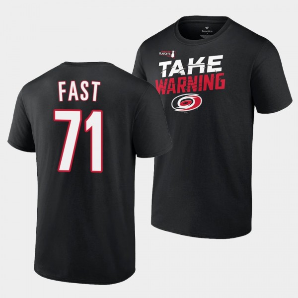Carolina Hurricanes Jesper Fast 2022 Stanley Cup Playoffs Slogan Black #71 T-Shirt