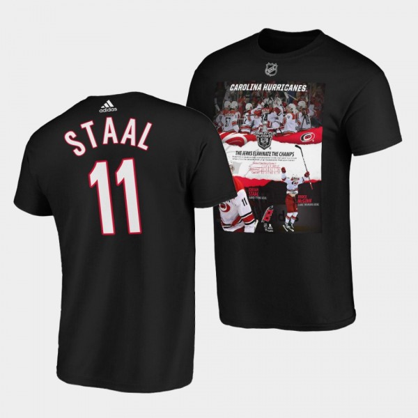 Carolina Hurricanes Jordan Staal Commemorative 2019 Stanley Cup Playoffs Series Win T-Shirt #11 Black