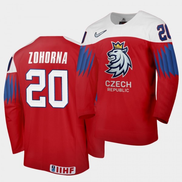 Czech Republic Hynek Zohorna 2020 IIHF World Championship Red Away Jersey