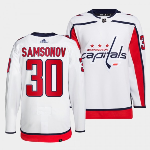 Ilya Samsonov #30 Capitals Away White Jersey 2021-22 Primegreen Authentic Pro