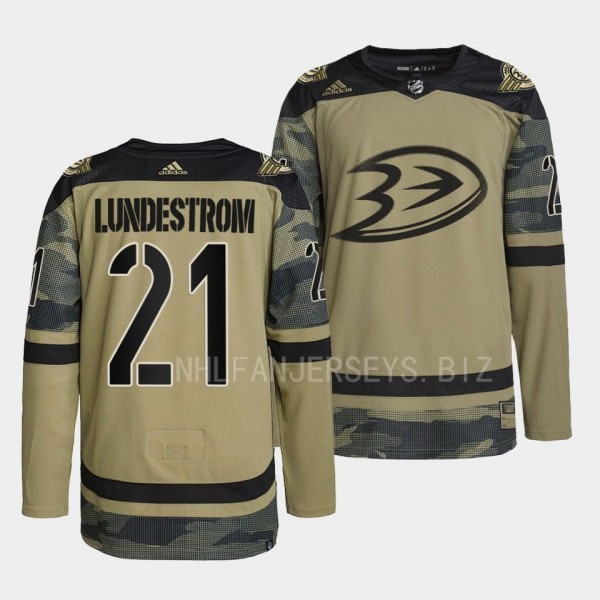 Military Appreciation Night Isac Lundestrom Anaheim Ducks Camo #21 Warmup Jersey 2022
