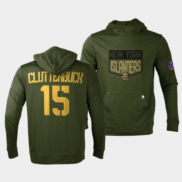 New York Islanders Cal Clutterbuck 2022 Salute to Service Olive Levelwear Hoodie