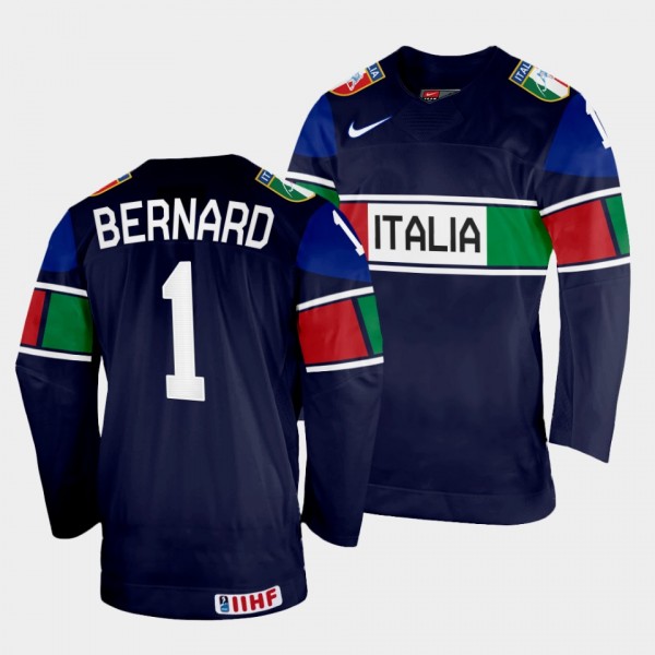 Andreas Bernard 2022 IIHF World Championship Italy Hockey #1 Navy Jersey Away