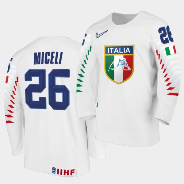 Angelo Miceli Italy Team 2021 IIHF World Championship Home White Jersey