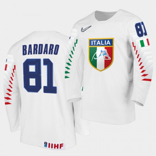 Anthony Bardaro Italy Team 2021 IIHF World Championship Home White Jersey