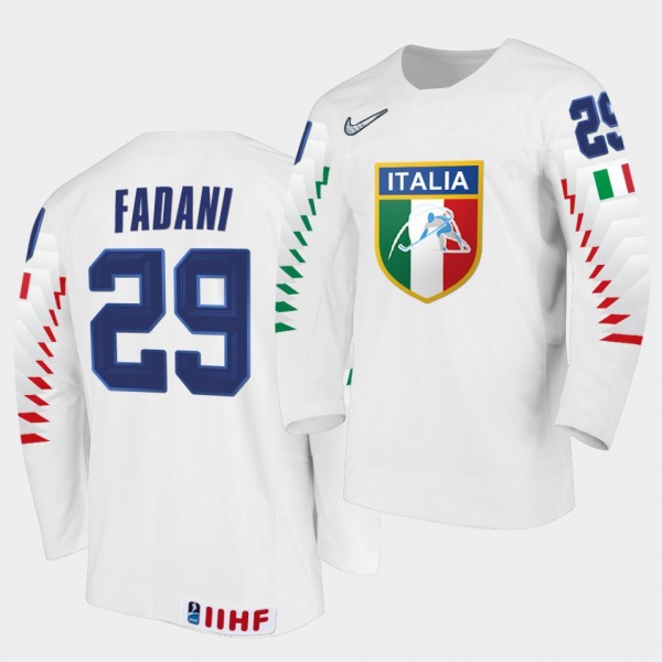 Davide Fadani Italy Team 2021 IIHF World Championship Home White Jersey