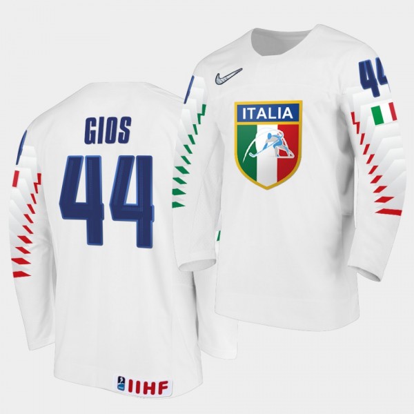 Gregorio Gios Italy Team 2021 IIHF World Championship Home White Jersey