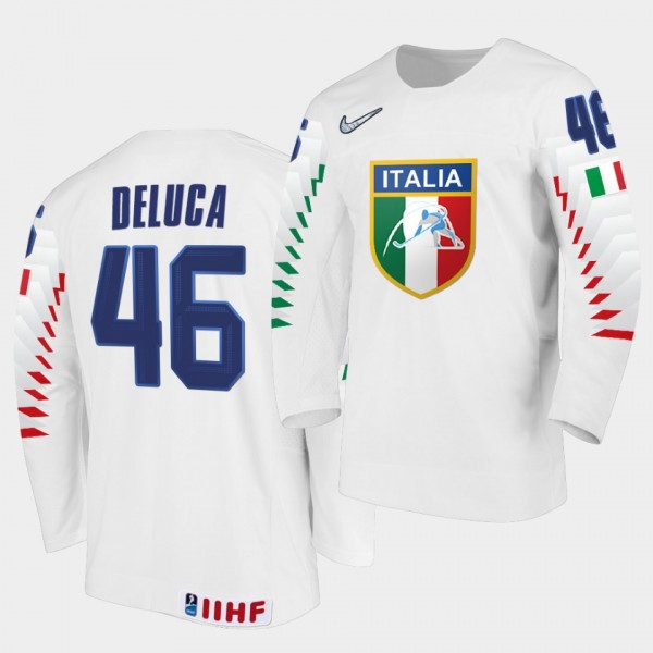 Ivan Deluca Italy Team 2021 IIHF World Championship Home White Jersey