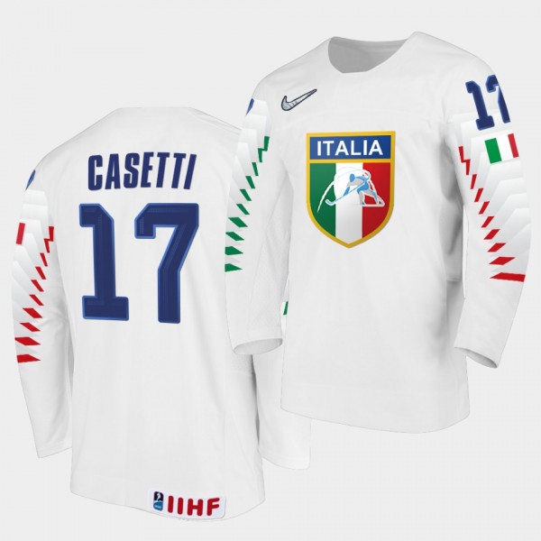 Lorenzo Casetti Italy Team 2021 IIHF World Championship Home White Jersey