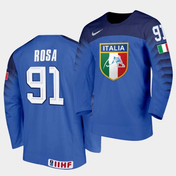 Italy Team Marco Rosa 2021 IIHF World Championship #91 Away Blue Jersey