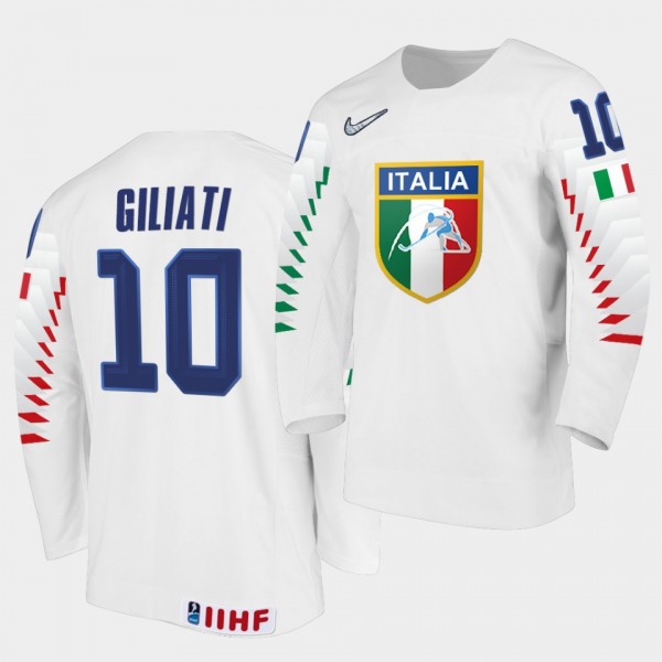 Stefano Giliati Italy Team 2021 IIHF World Championship Home White Jersey