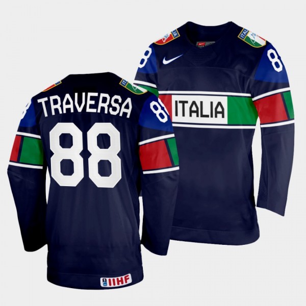 Tommaso Traversa 2022 IIHF World Championship Italy Hockey #88 Navy Jersey Away