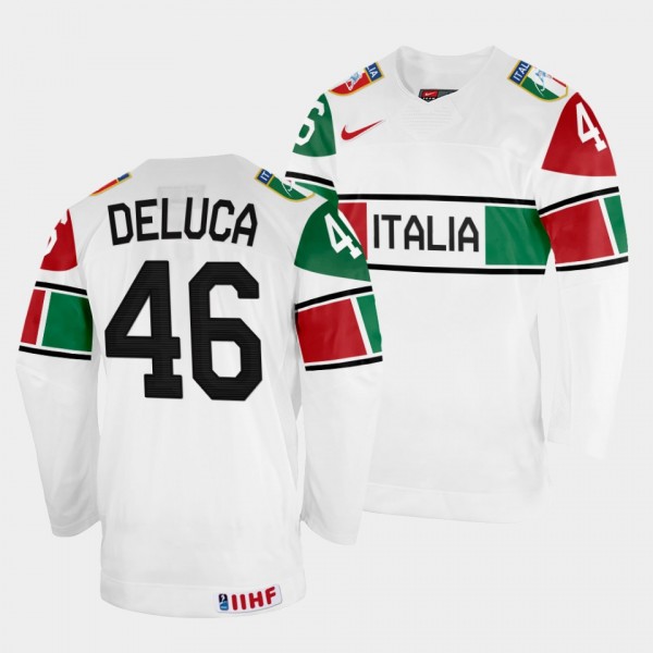Italy 2022 IIHF World Championship Ivan Deluca #46 White Jersey Home