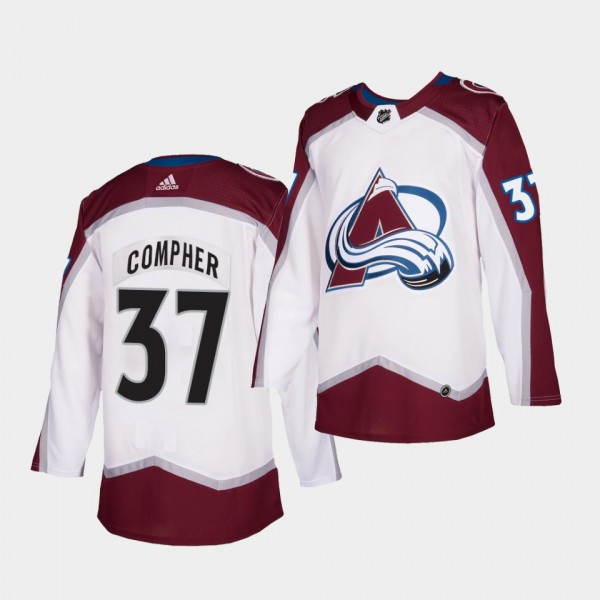 J.T. Compher #37 Avalanche 2021 Authentic Away Whi...