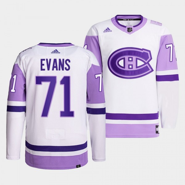 Montreal Canadiens Jake Evans 2021 HockeyFightsCancer Jersey #71 White Primegreen