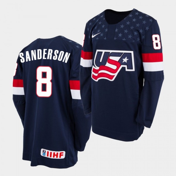 USA Team IIHF Jake Sanderson Navy 2020 Draft Jerse...