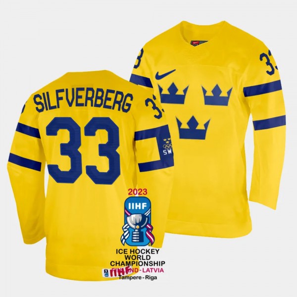 Sweden 2023 IIHF World Championship Jakob Silfverberg #33 Yellow Jersey Home