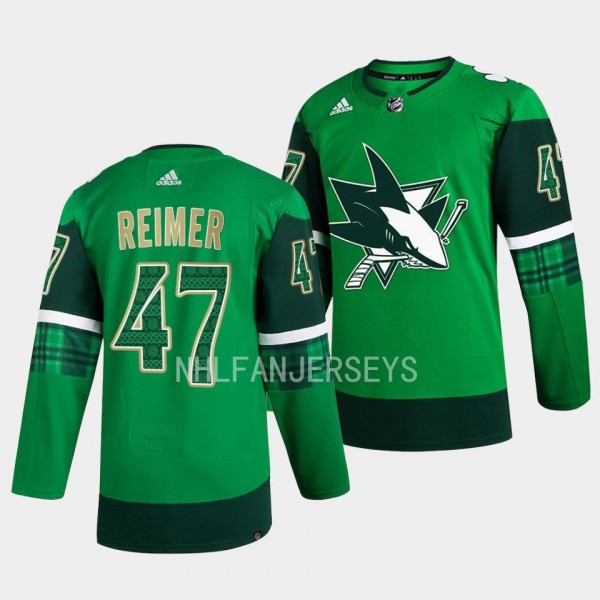 James Reimer 2023 St. Patricks Day Primegreen Authentic San Jose Sharks #47 Green Jersey