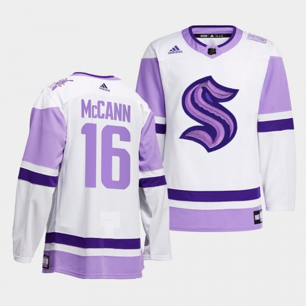 Seattle Kraken Jared McCann 2021 HockeyFightsCancer Jersey #16 White Special
