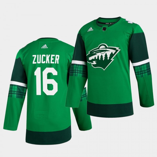 Jason Zucker Wild 2020 St. Patrick's Day Green Authentic Player Jersey