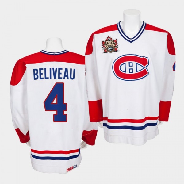 Jean Beliveau Montreal Canadiens Heritage Classic White Vintage Jersey