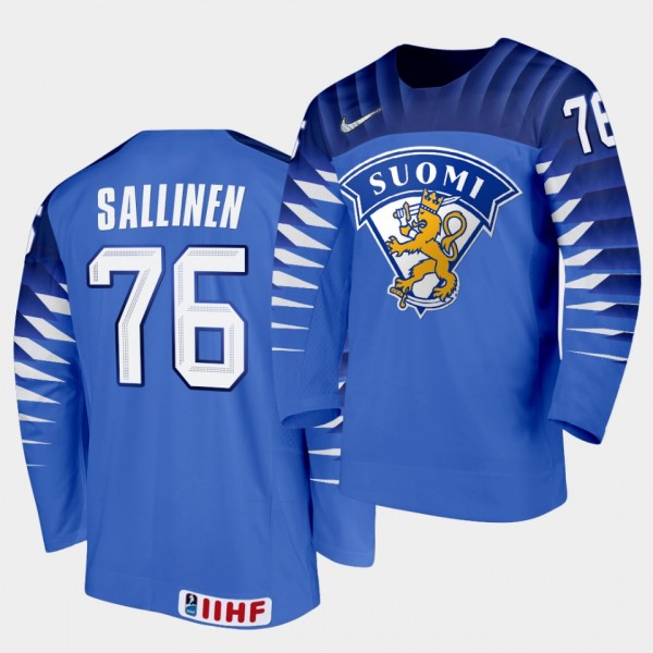 Jere Sallinen 2020 IIHF World Championship #76 Away Blue Jersey