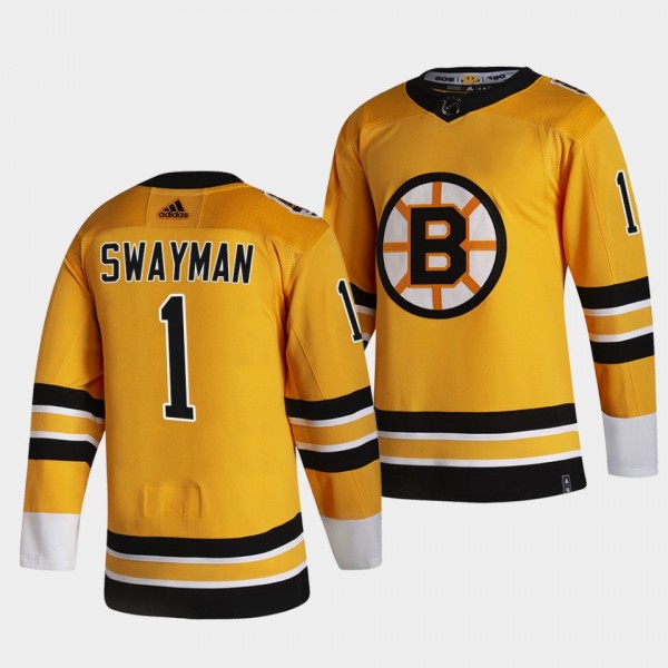Jeremy Swayman #1 Bruins 2021 Reverse Retro Special Edition Gold Jersey