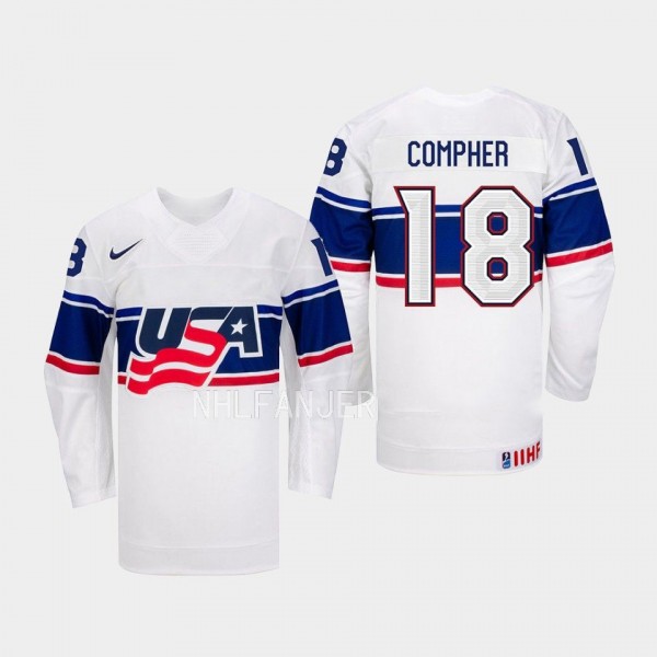USA Hockey IIHF Jesse Compher #18 White Jersey Hom...
