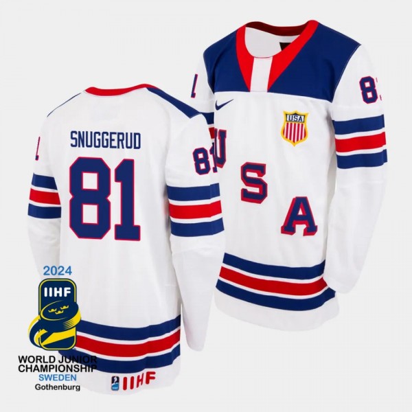 USA 2024 IIHF World Junior Champions Jimmy Snuggerud #81 White Jersey