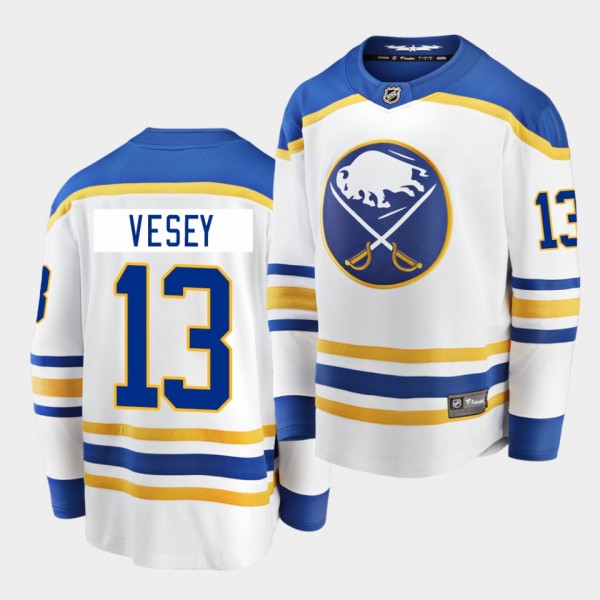 Jimmy Vesey #13 Sabres 2020-21 Away White Breakawa...