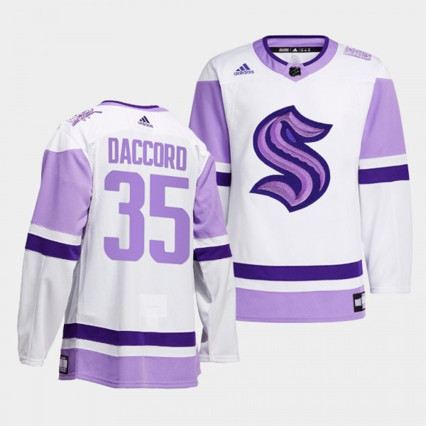 Seattle Kraken Joey Daccord 2021 HockeyFightsCancer Jersey #35 White Special
