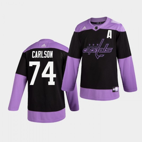 #74 John Carlson Capitals Hockey Fights Cancer Pra...