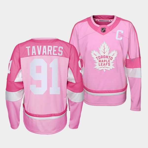 Toronto Maple Leafs John Tavares Pink Hockey Fights Cancer 2022 Jersey #91
