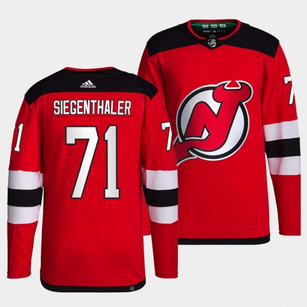 Jonas Siegenthaler #71 Devils Home Red Jersey 2021-22 Primegreen Authentic