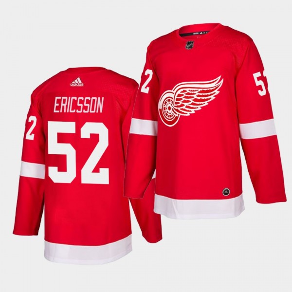 Jonathan Ericsson #52 Red Wings 2018 Home Men's Je...