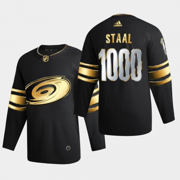 Carolina Hurricanes Jordan Staal 1000 Career Games Golden Authentic Black Jersey