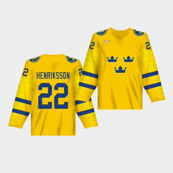 Karl Henriksson 2020 IIHF World Junior Championship #22 Yellow Jersey