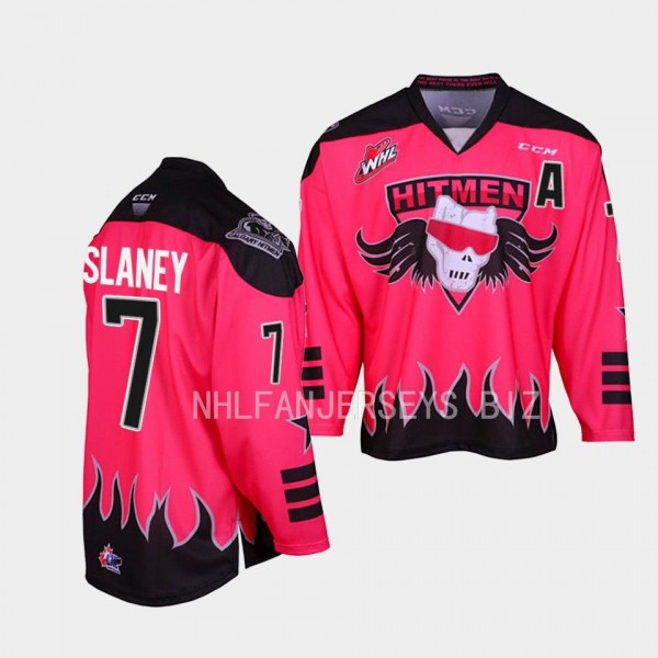 Keagan Slaney Calgary Hitmen 2023 Bret Hart themed Pink Jersey #7 Three count