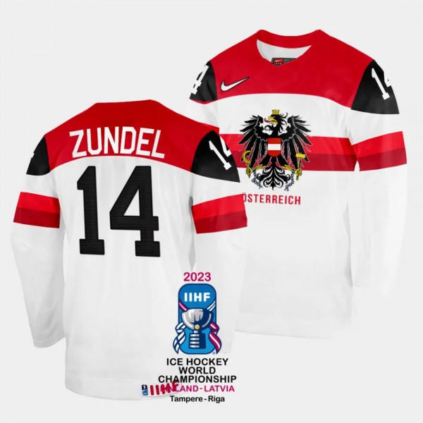 Australia 2023 IIHF World Championship Kilian Zündel #14 White Jersey Home
