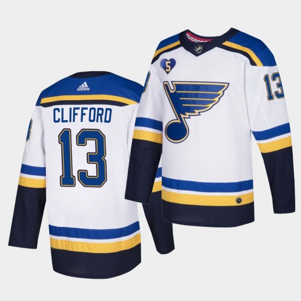 Kyle Clifford #13 Blues 2021 Honor Bobby Plager No.5 Patch White Jersey