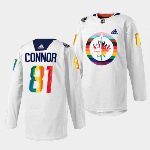 Winnipeg Jets 2023 Pride Night Kyle Connor #81 White HockeyIsForEveryone Jersey Men's